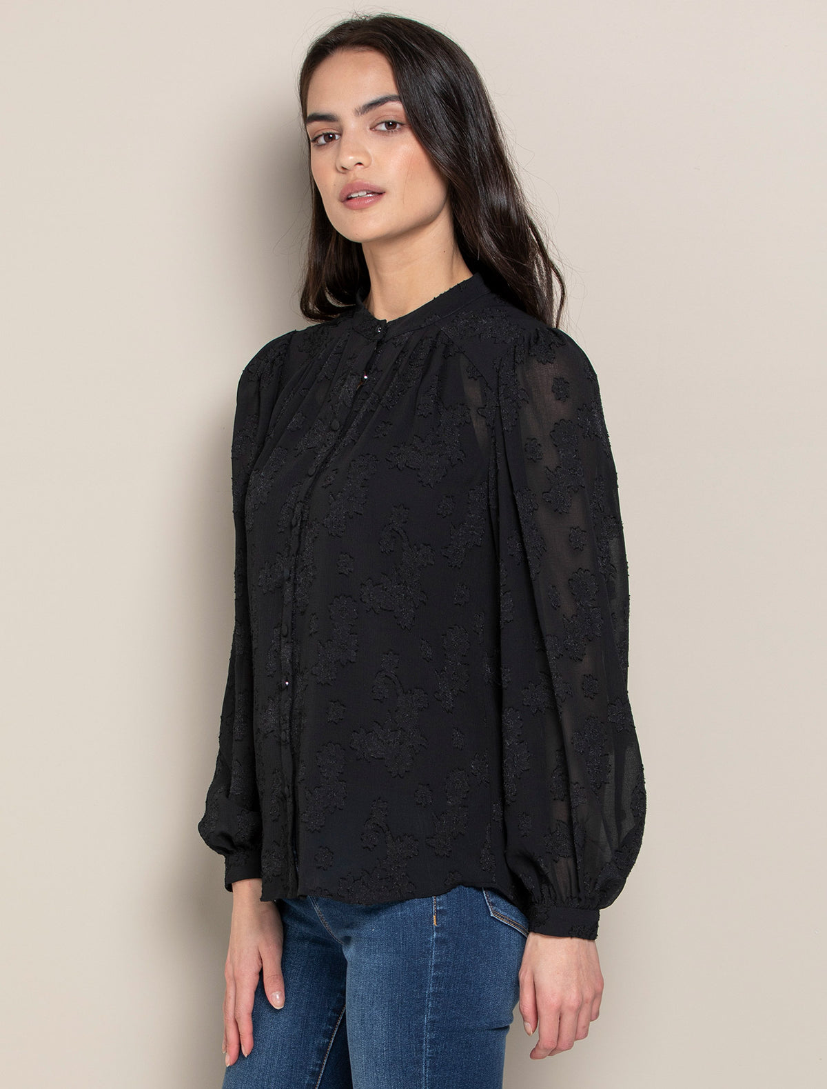 Brielle Burnout Button Front Blouse Black