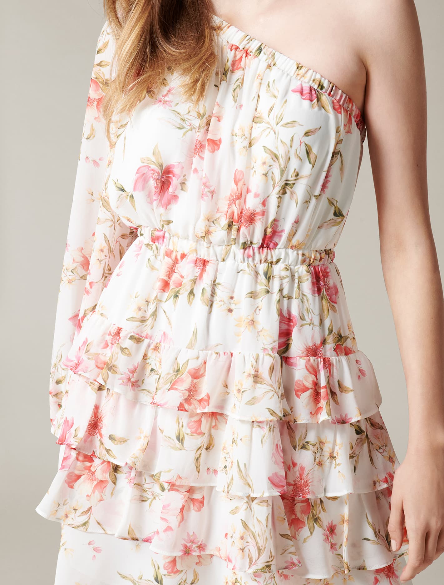 Priya Ruffle One Shoulder Mini Dress Summer Tropics