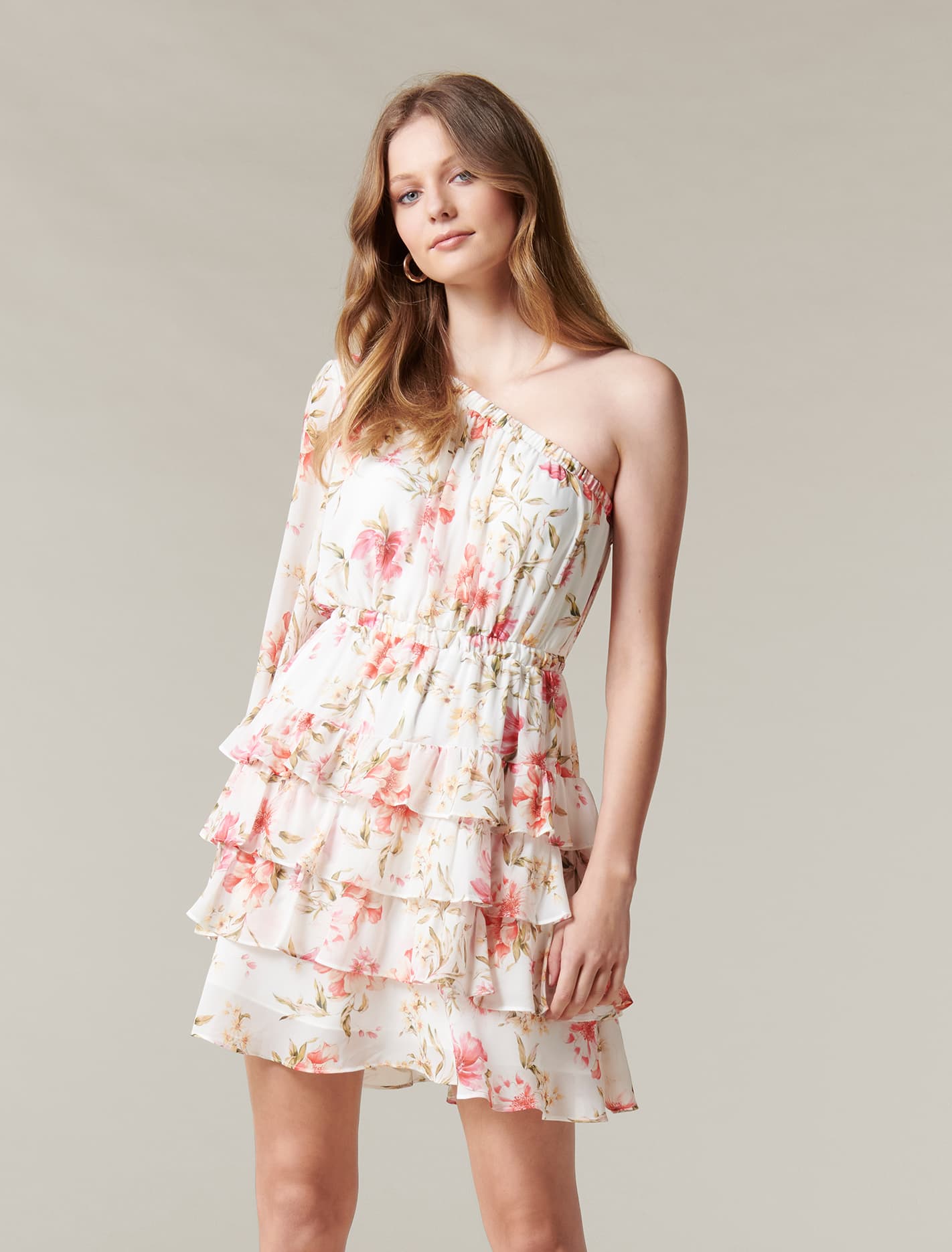Priya Ruffle One Shoulder Mini Dress Summer Tropics