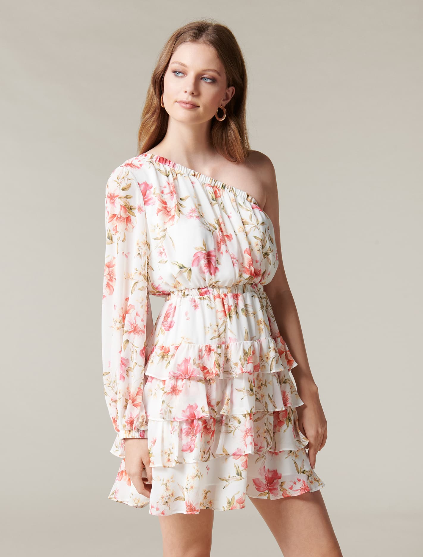 Priya Ruffle One Shoulder Mini Dress Summer Tropics