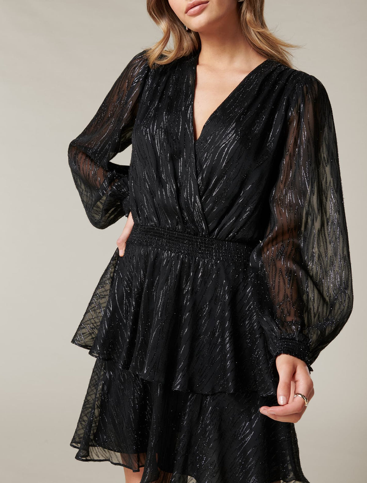 Keira Long Sleeve Metallic Dress Black