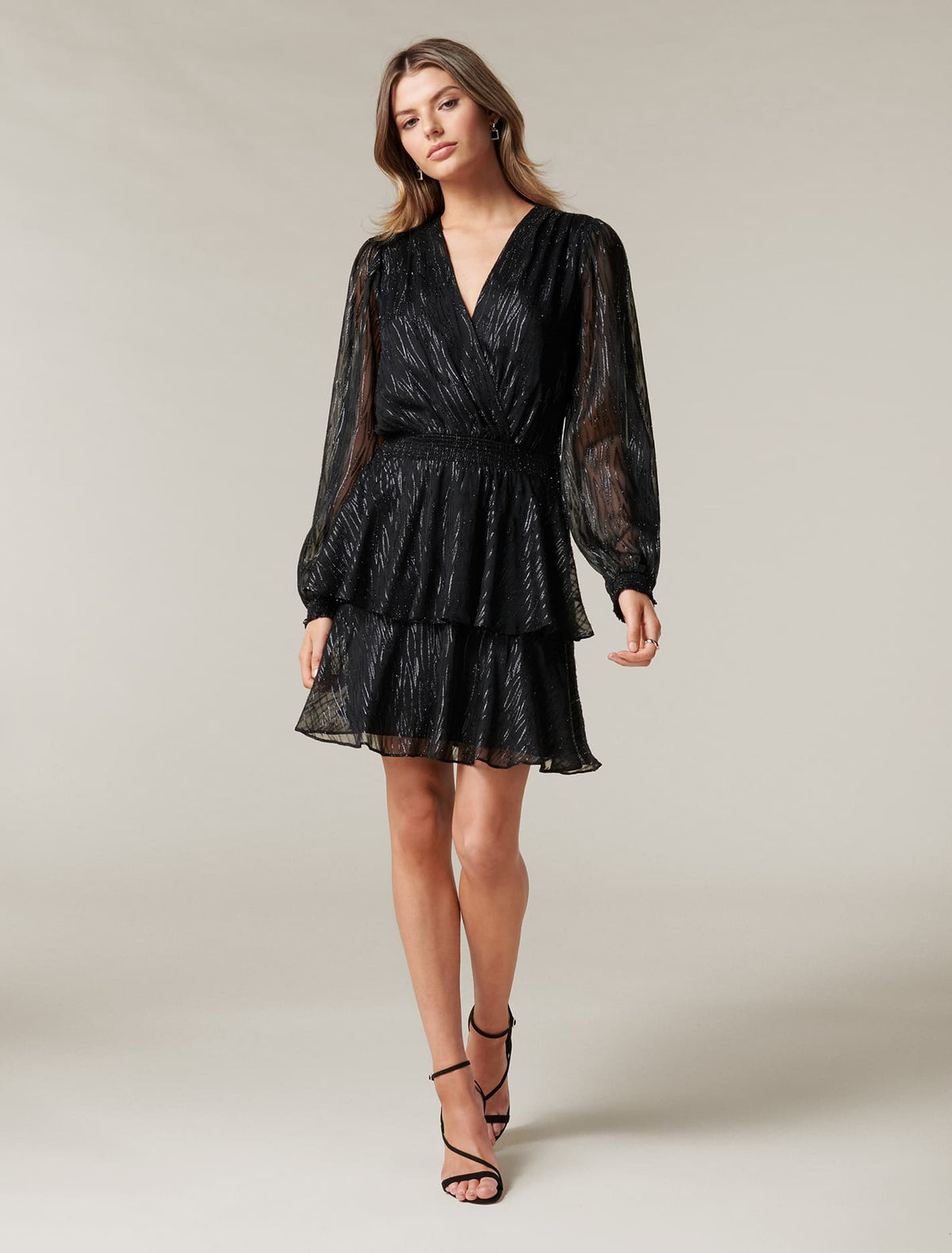 Keira Long Sleeve Metallic Dress Black