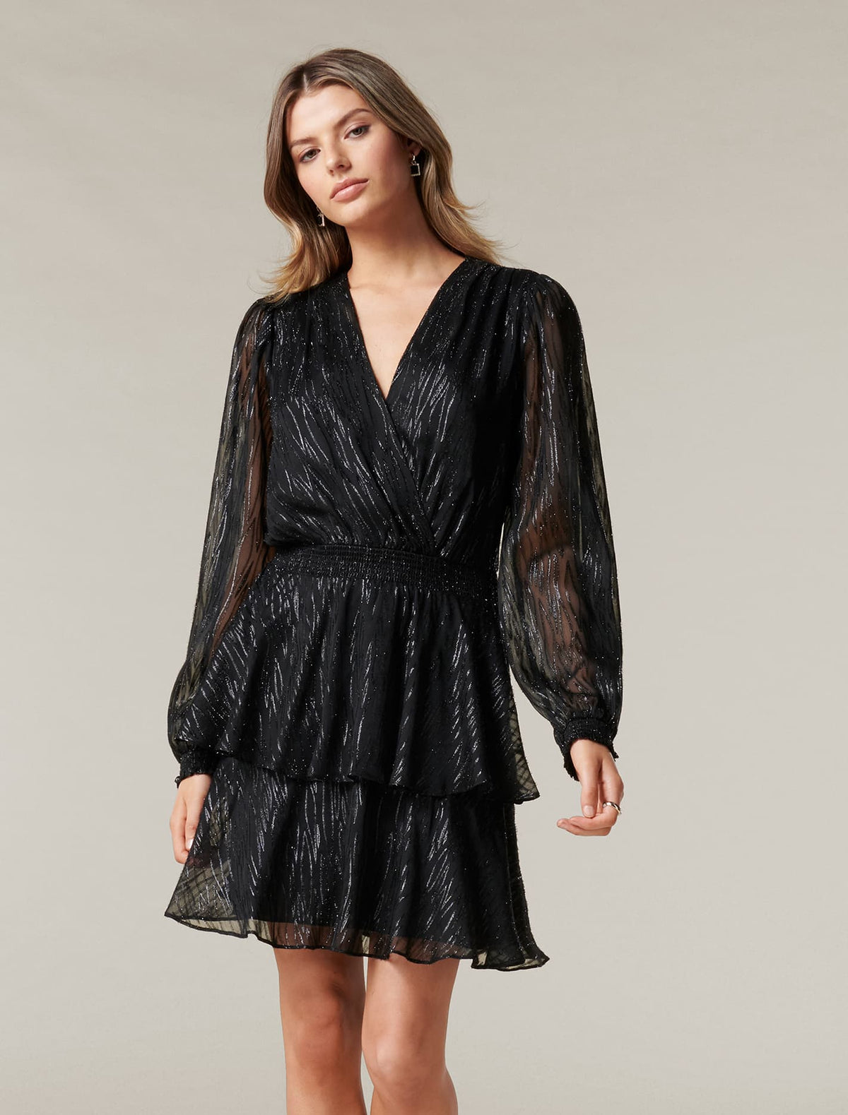 Keira Long Sleeve Metallic Dress Black