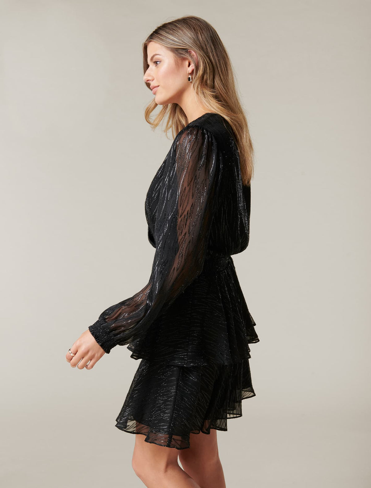 Keira Long Sleeve Metallic Dress Black