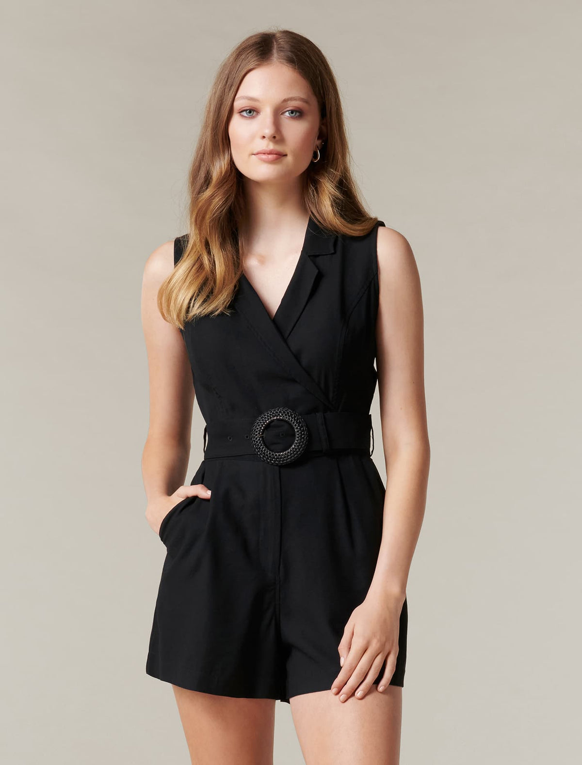 Polly Wrap Belted Playsuit Black