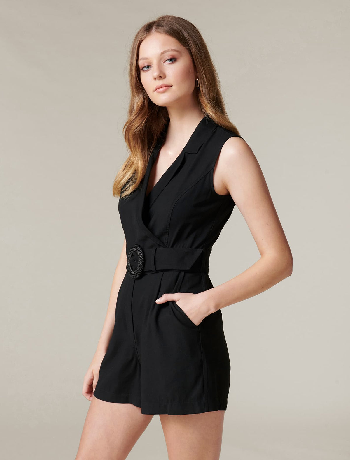 Polly Wrap Belted Playsuit Black