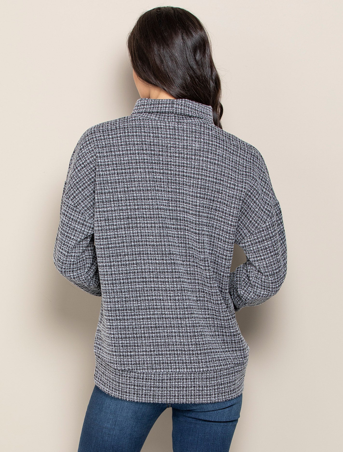 Priya High-Neck Check Slouch Sweater Grey Check