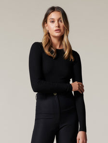 Shea Variegated Rib Crew Neck Skivvy Black