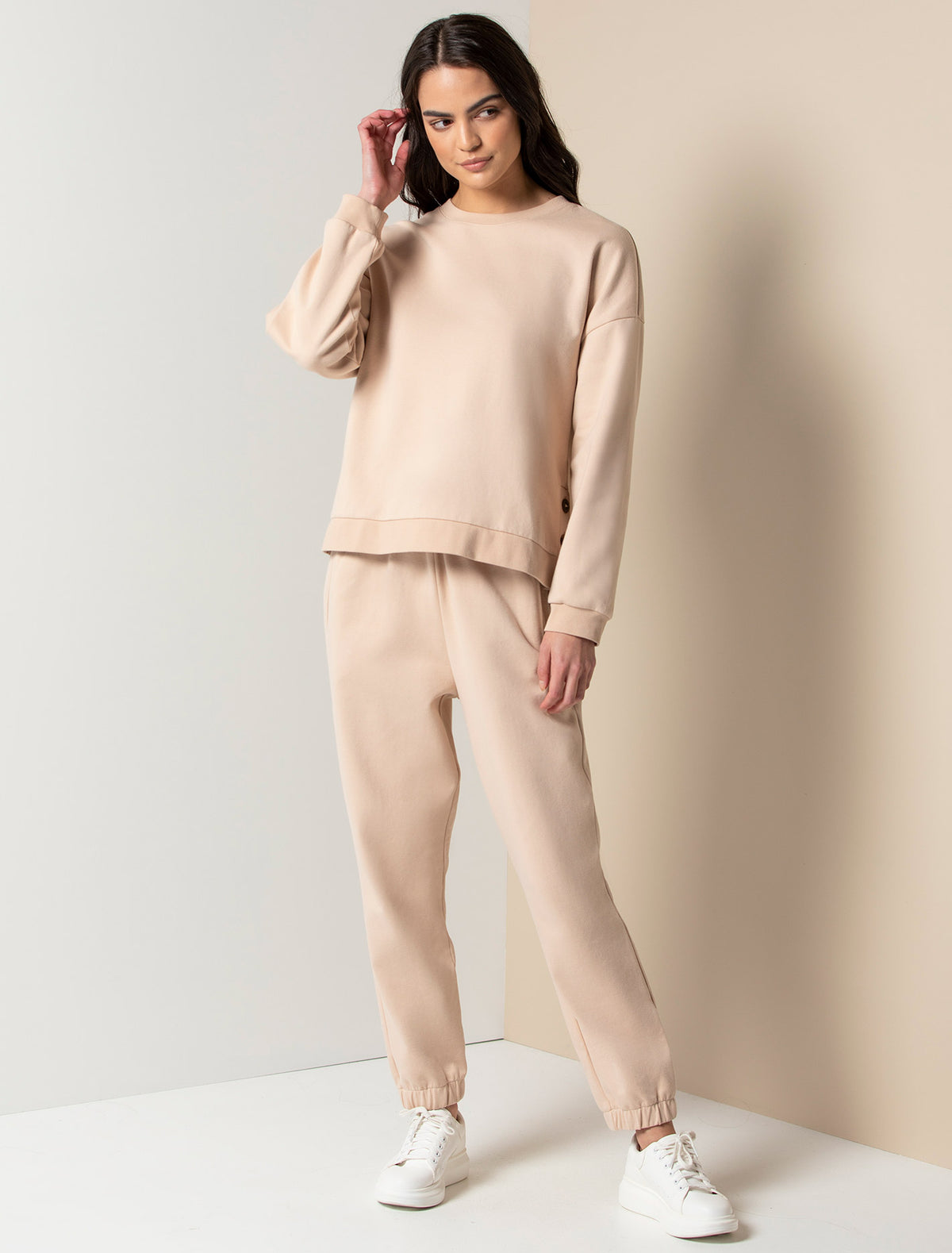 Bridie Button-Detail Sweat Tan