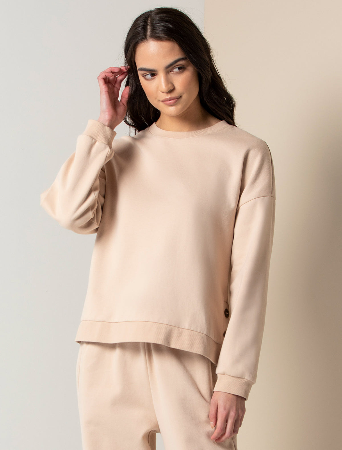 Bridie Button-Detail Sweat Tan