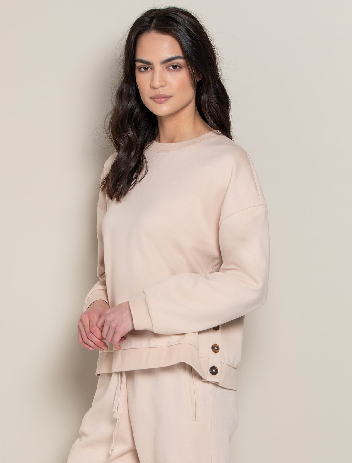 Bridie Button-Detail Sweat Tan