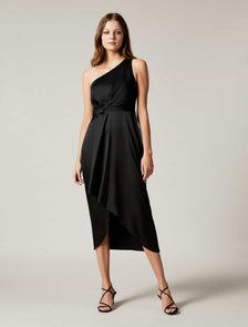 Haidee One Shoulder Midi Dress Black