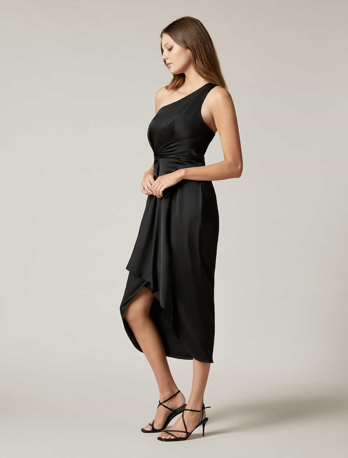 Haidee One Shoulder Midi Dress Black