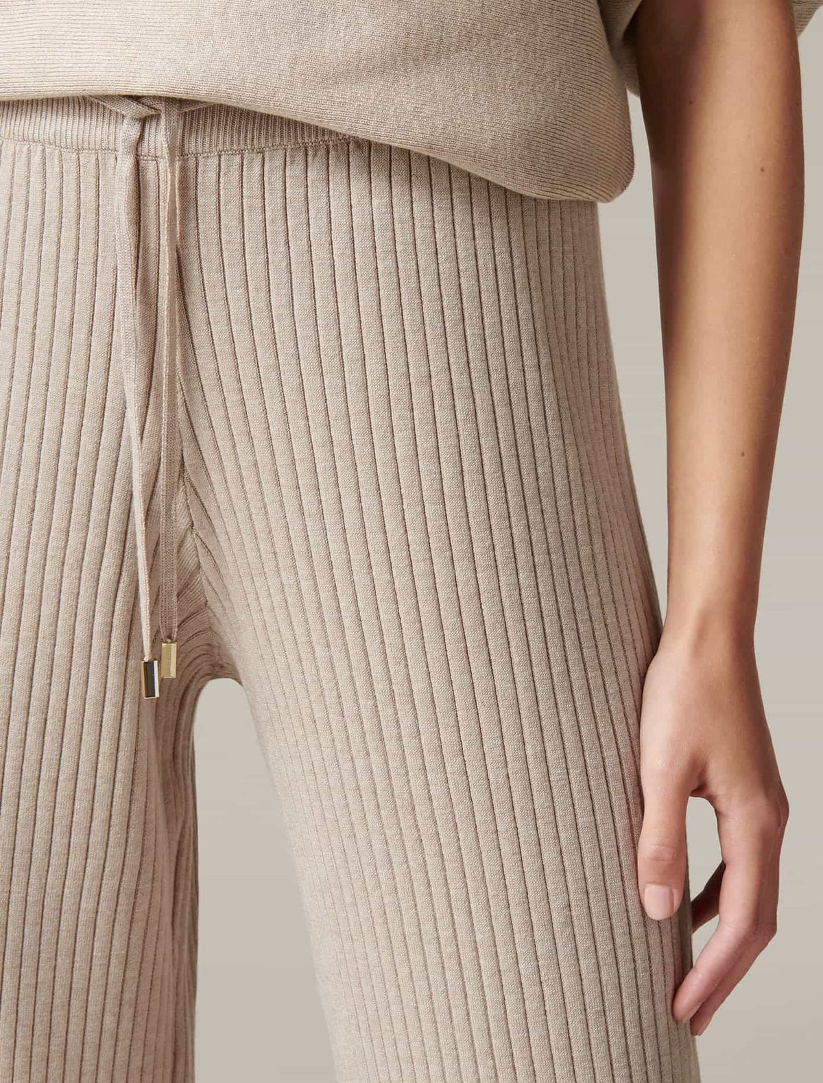 Lara Loungewear Wide Leg Knit Pant Soft Camel