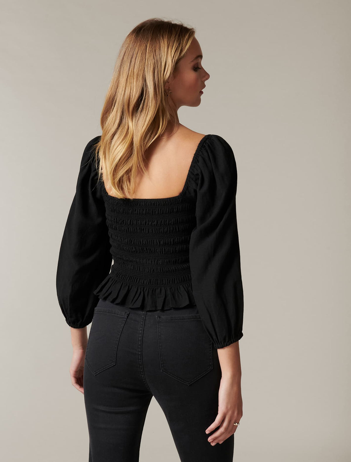 Kiki Shirred Babydoll Top Black