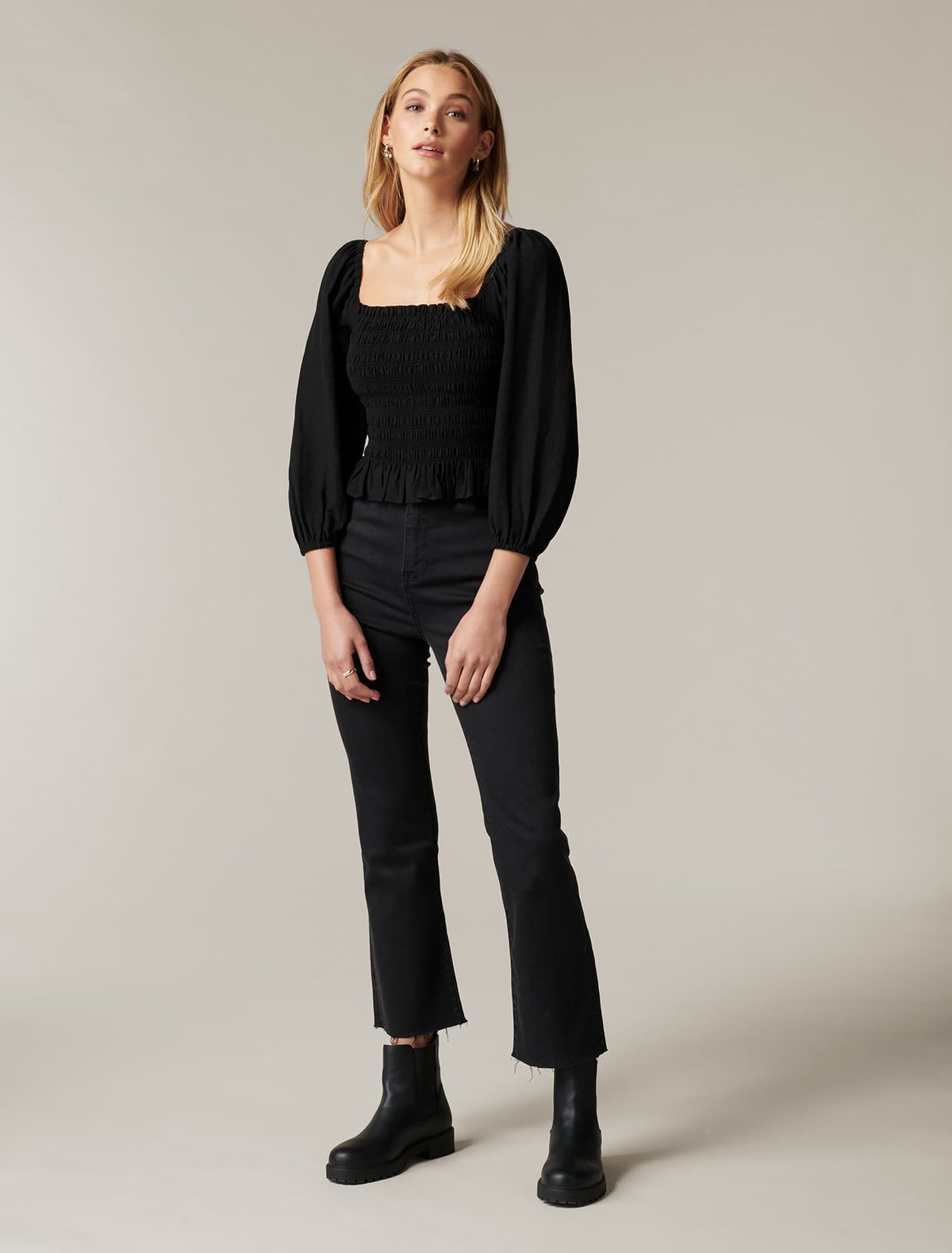 Kiki Shirred Babydoll Top Black