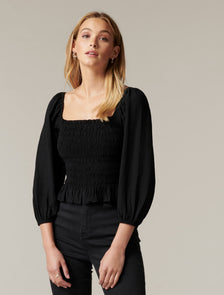 Kiki Shirred Babydoll Top Black