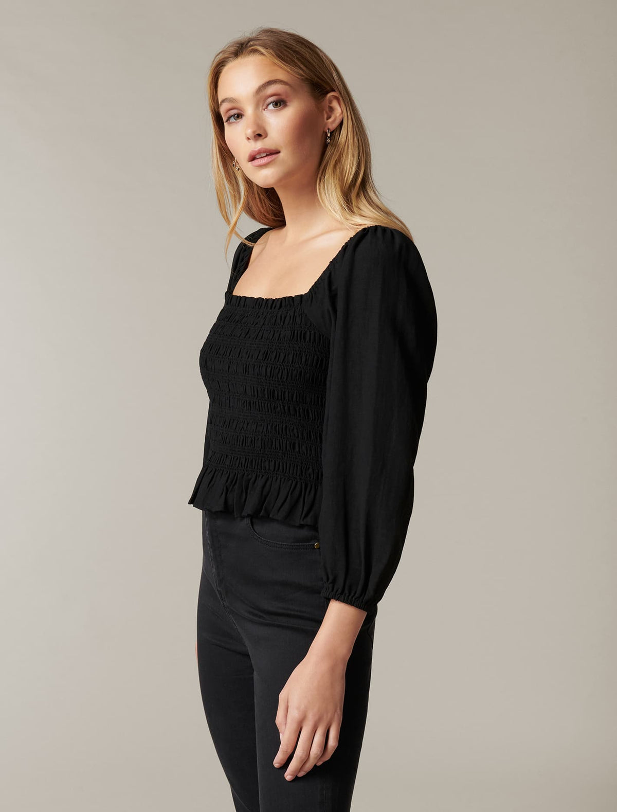 Kiki Shirred Babydoll Top Black