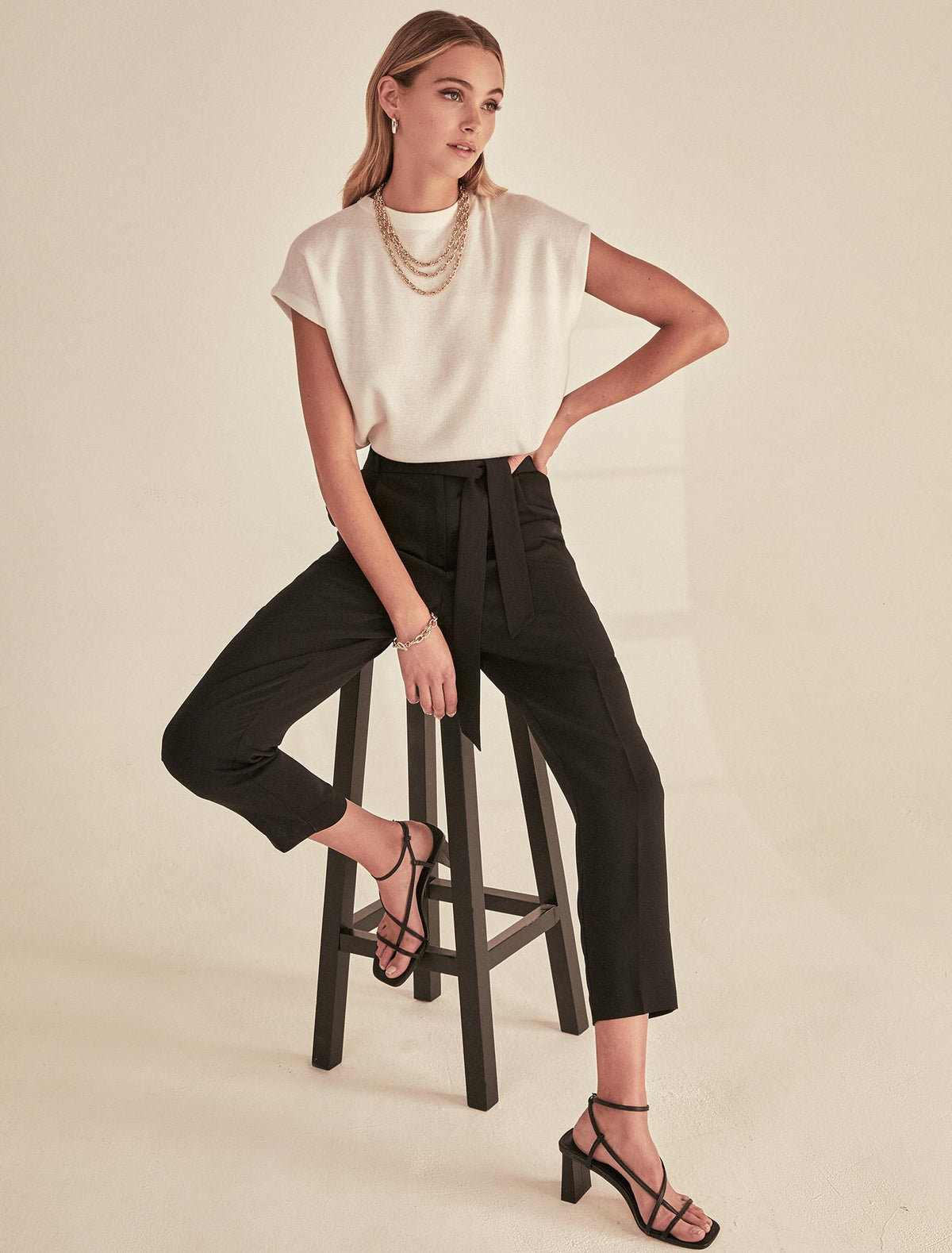Sadie Tie Waist Slim Pants Black