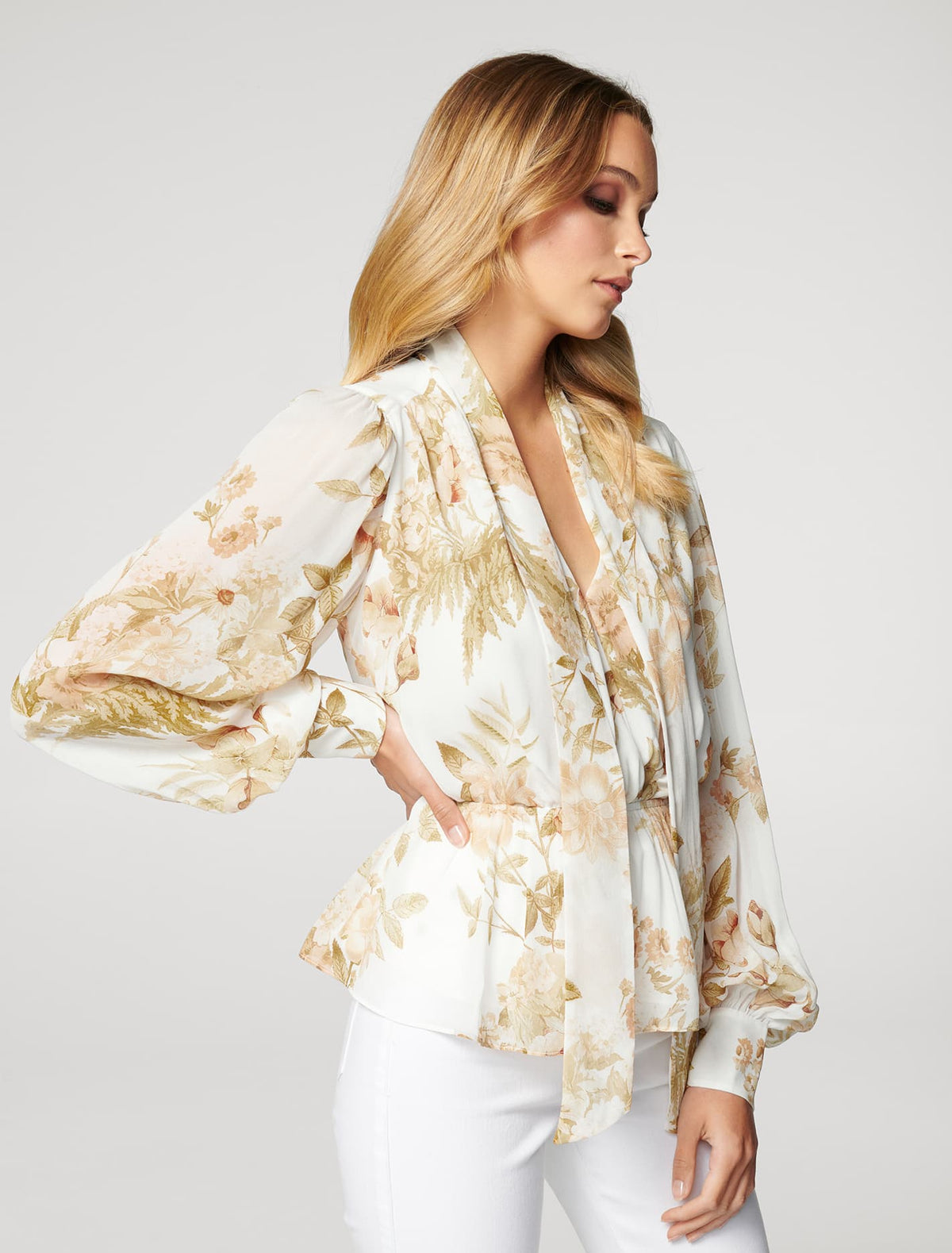 Fleur Tie-Neck Blouse Tonal Botanics
