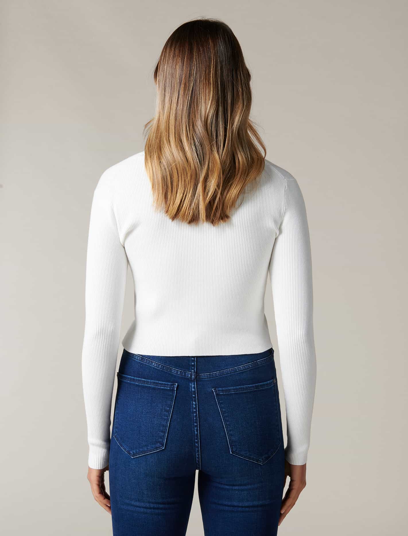Lana Rib Crop Knit Cardigan Porcelain