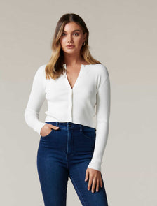 Lana Rib Crop Knit Cardigan Porcelain