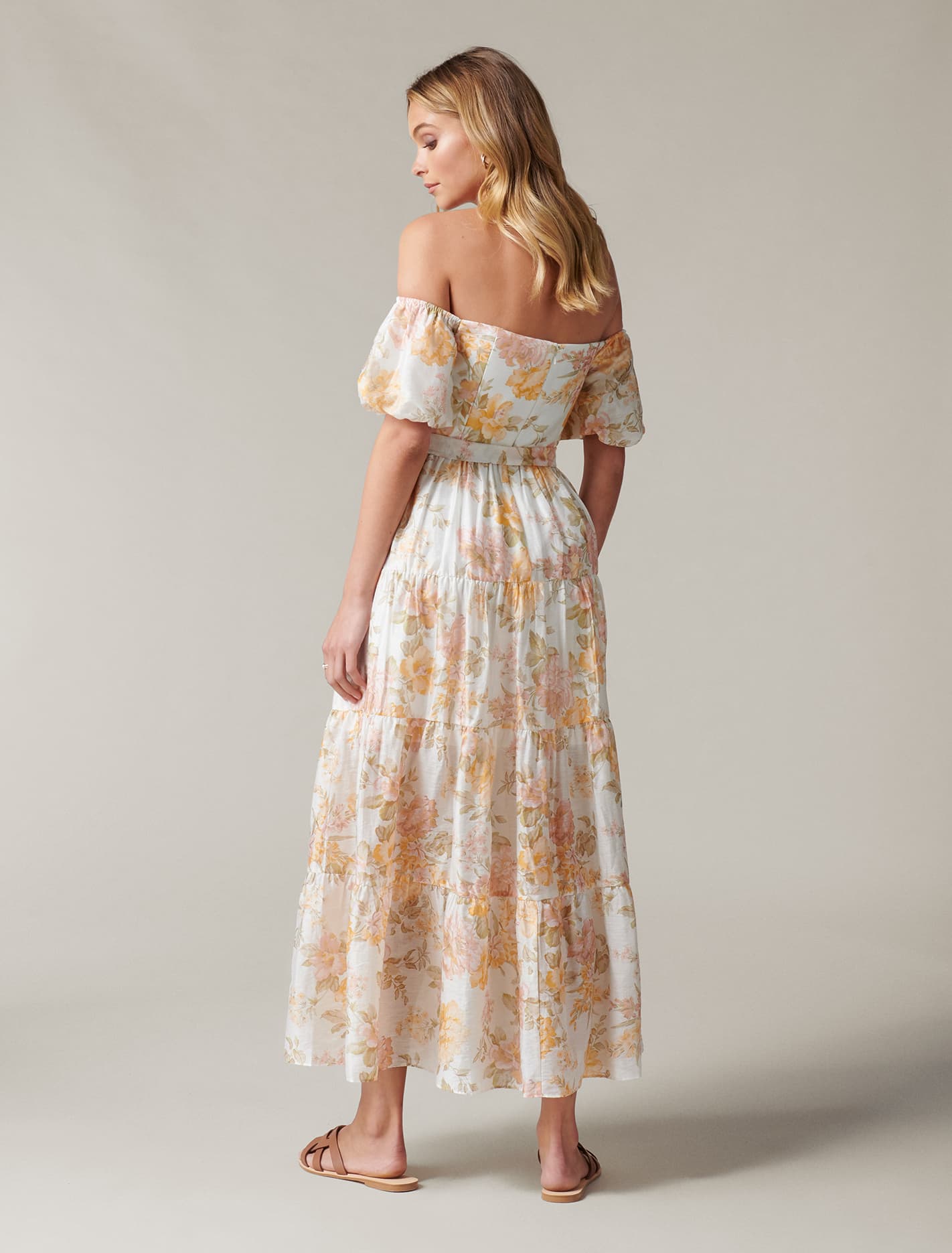 Lia Off Shoulder Tiered Midi Dress Vintage Splendor