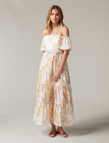 Lia Off Shoulder Tiered Midi Dress Vintage Splendor