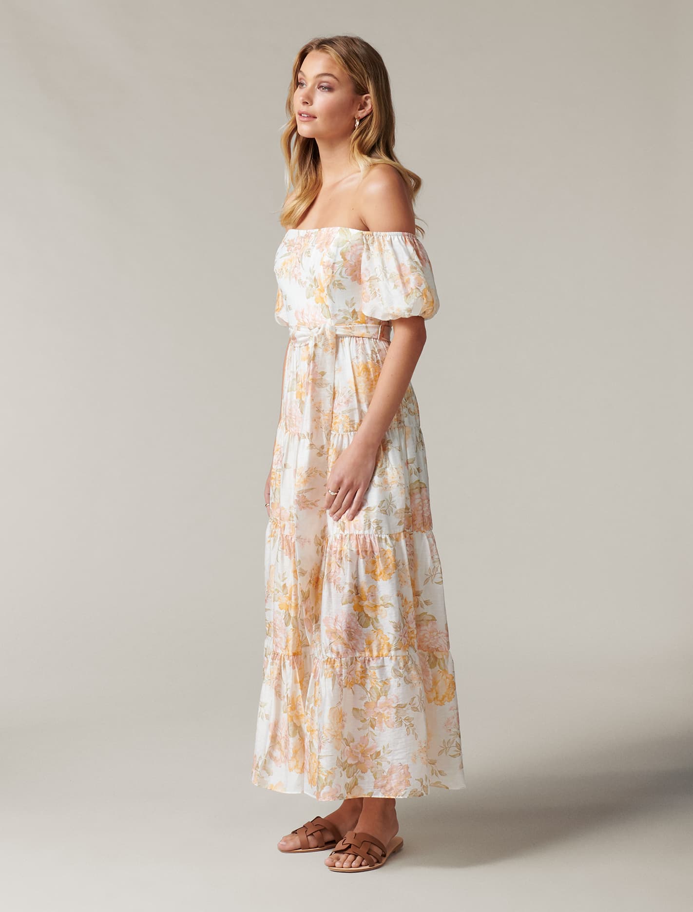 Lia Off Shoulder Tiered Midi Dress Vintage Splendor