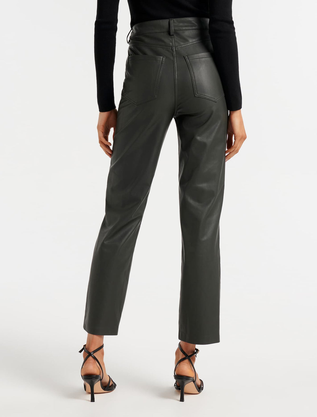 Juliet Vegan Leather Straight Leg Pants Deep Green
