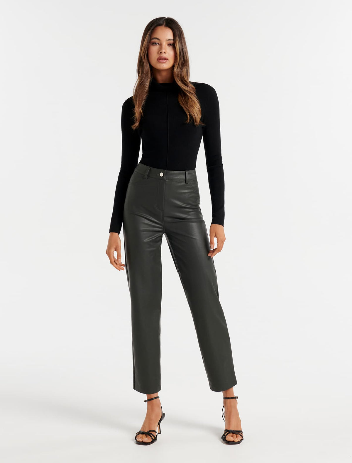 Juliet Vegan Leather Straight Leg Pants Deep Green