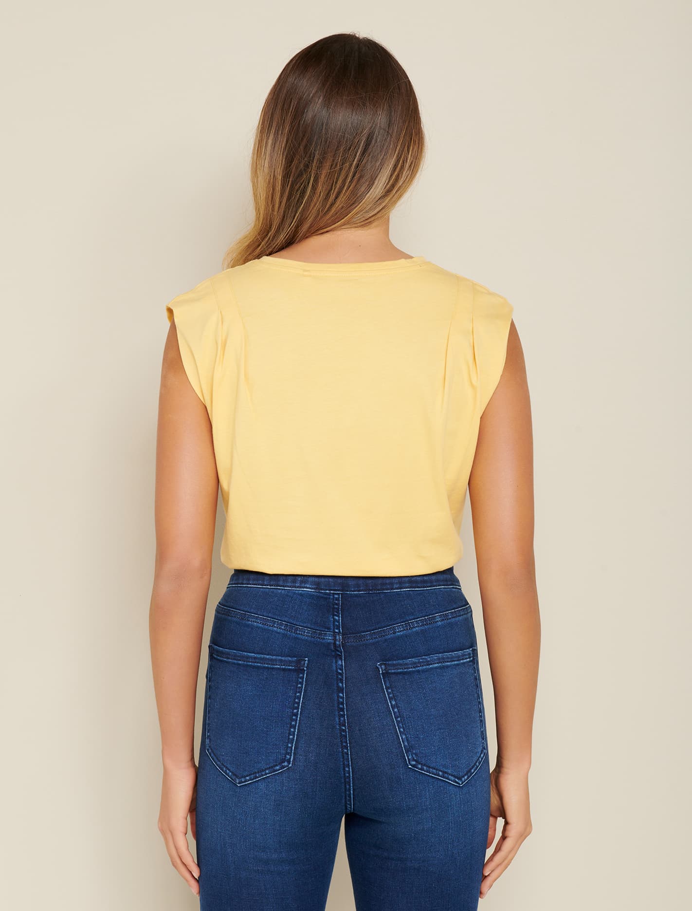 Shelby Pleat-Shoulder Tank Soft Mango