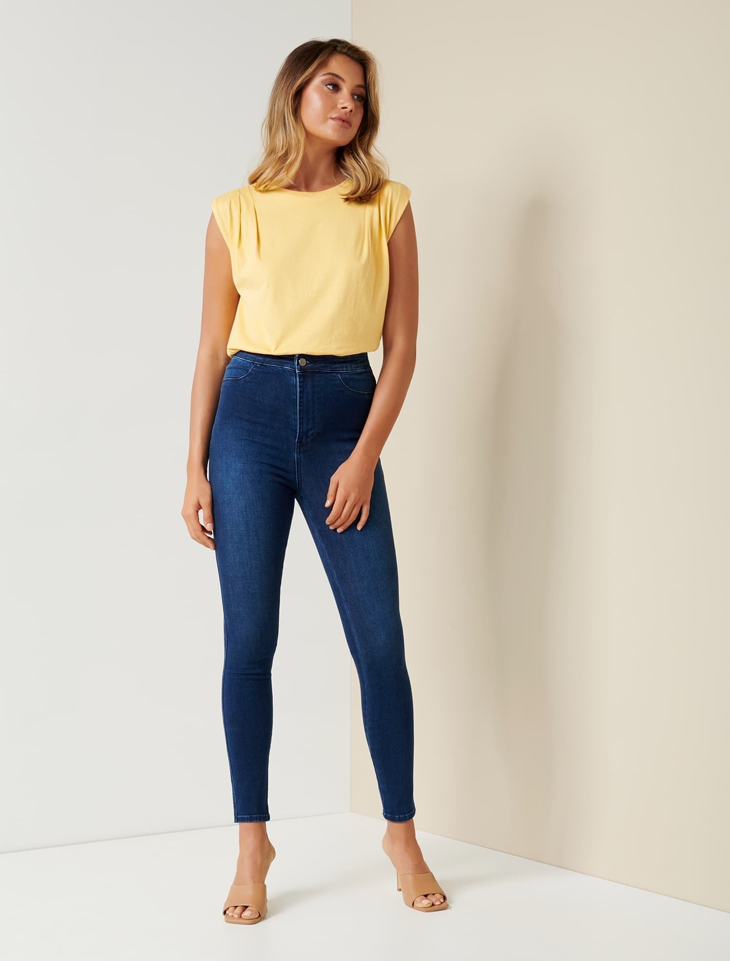 Shelby Pleat-Shoulder Tank Soft Mango