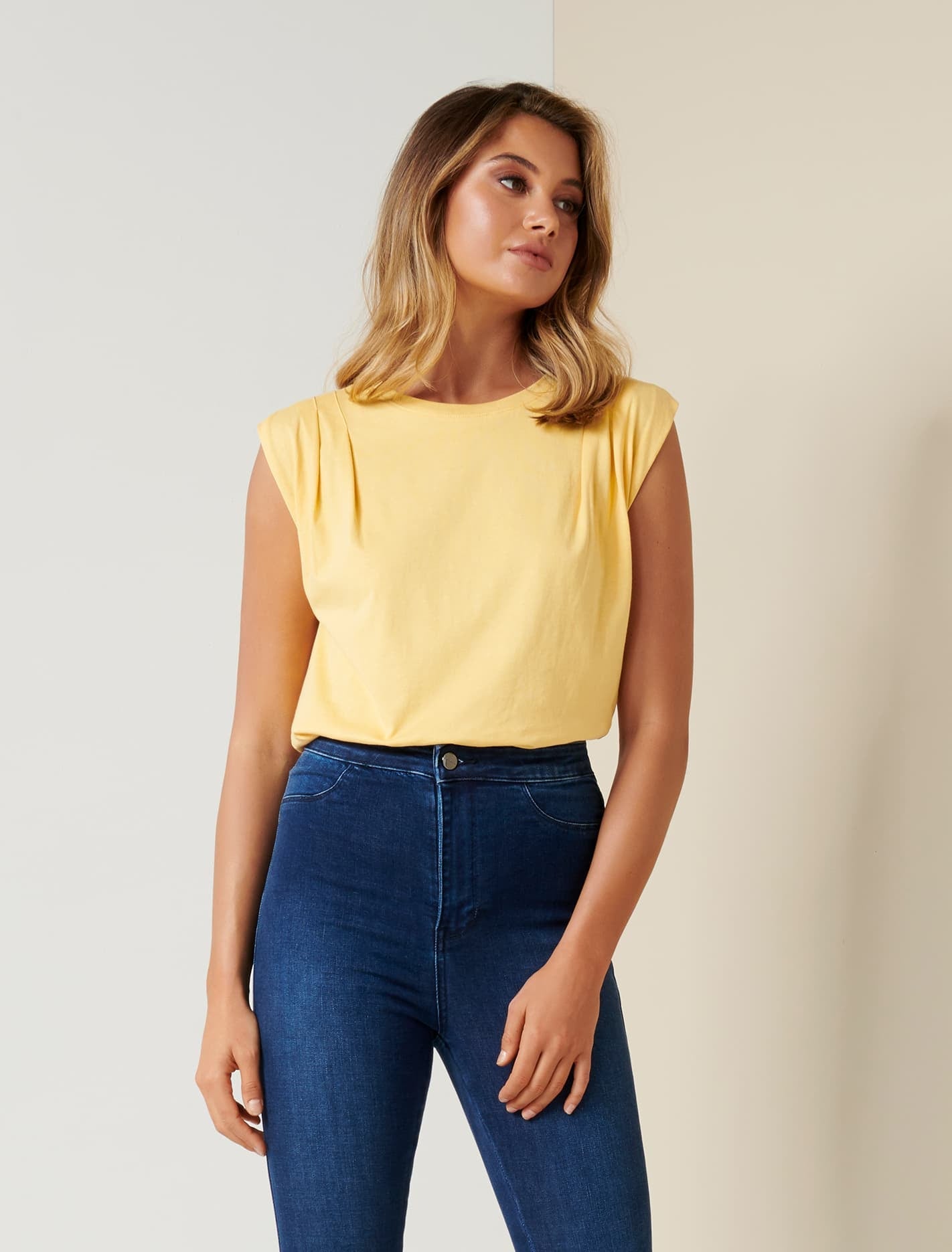 Shelby Pleat-Shoulder Tank Soft Mango