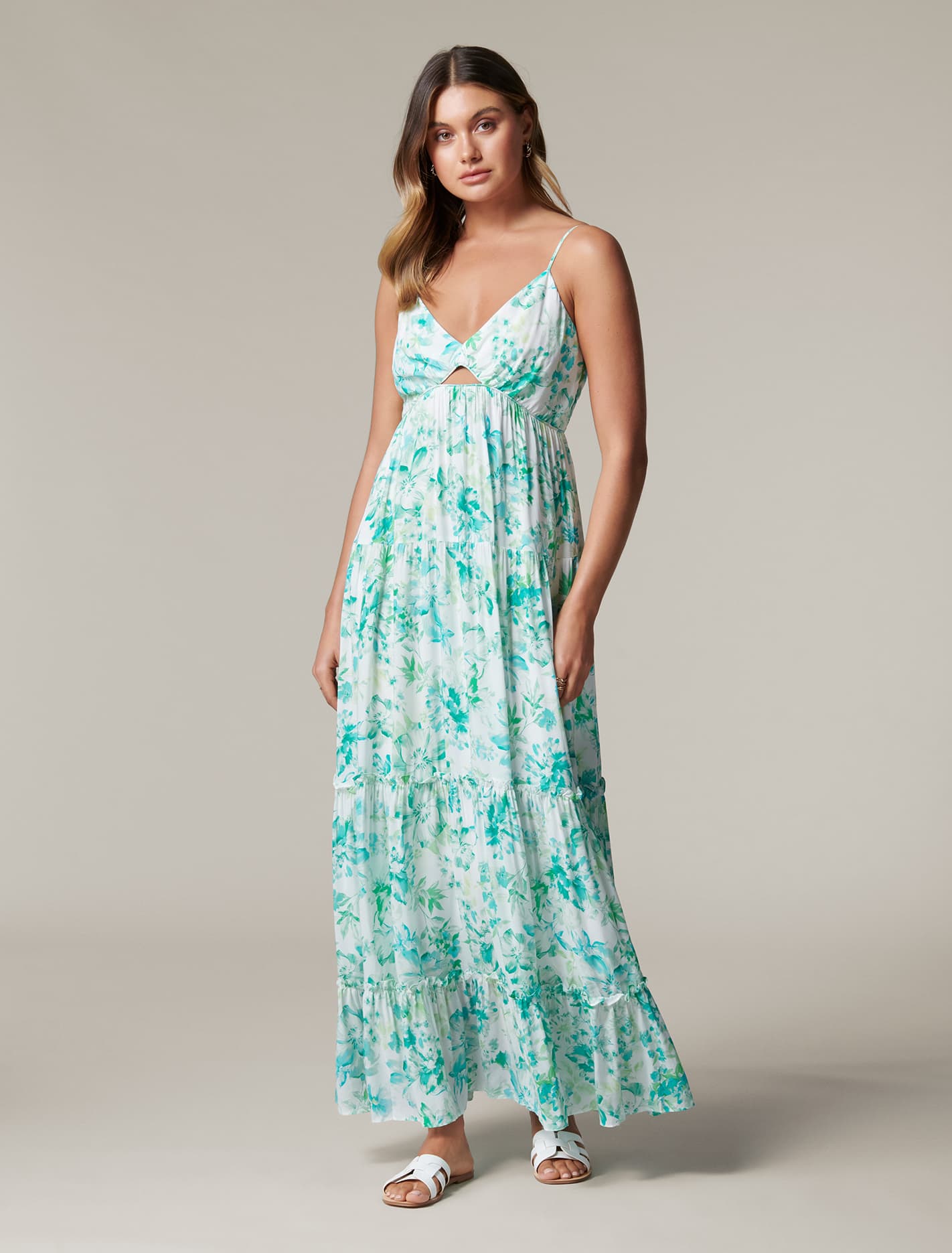 Nina Tiered Maxi Dress Ocean Blooms