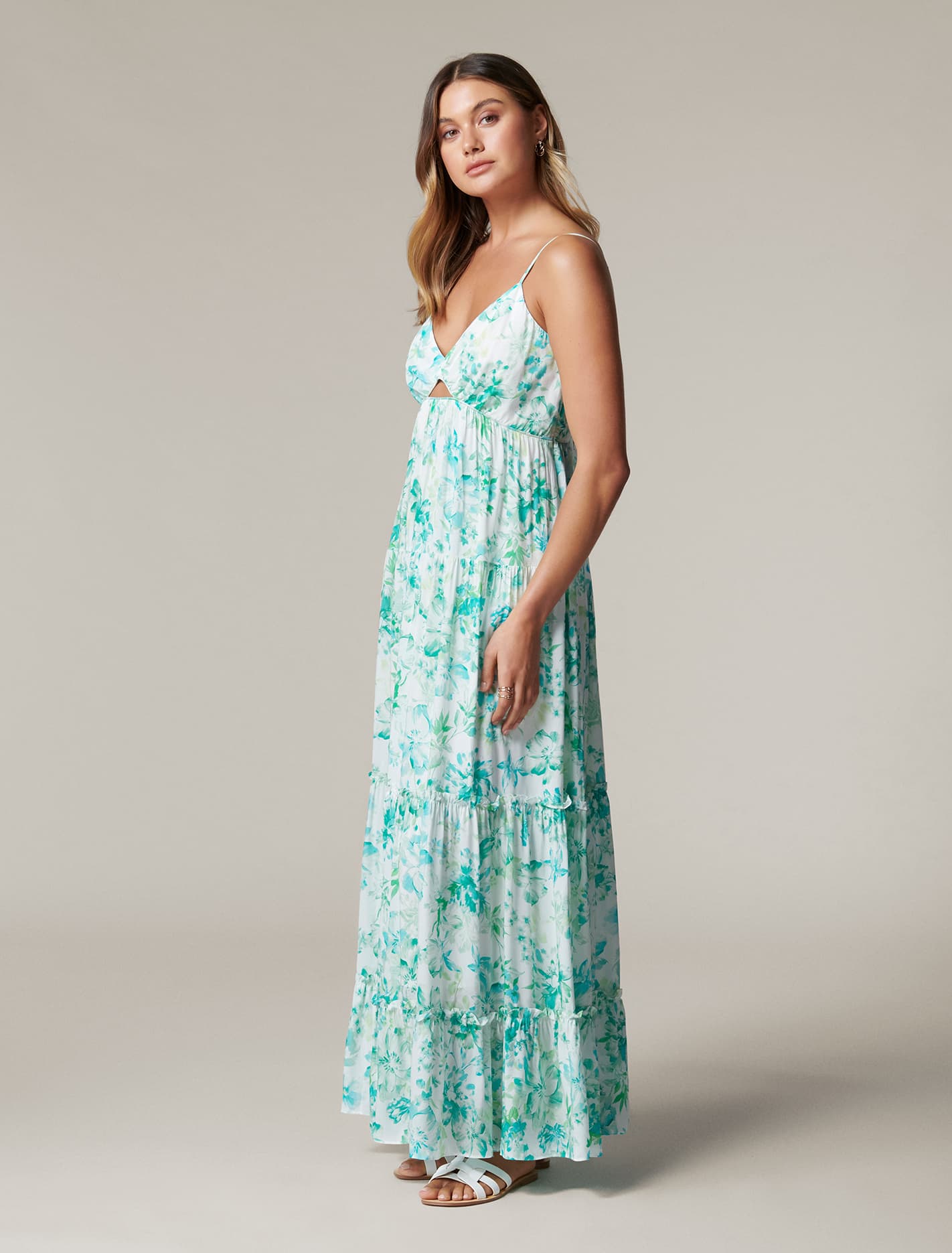 Nina Tiered Maxi Dress Ocean Blooms
