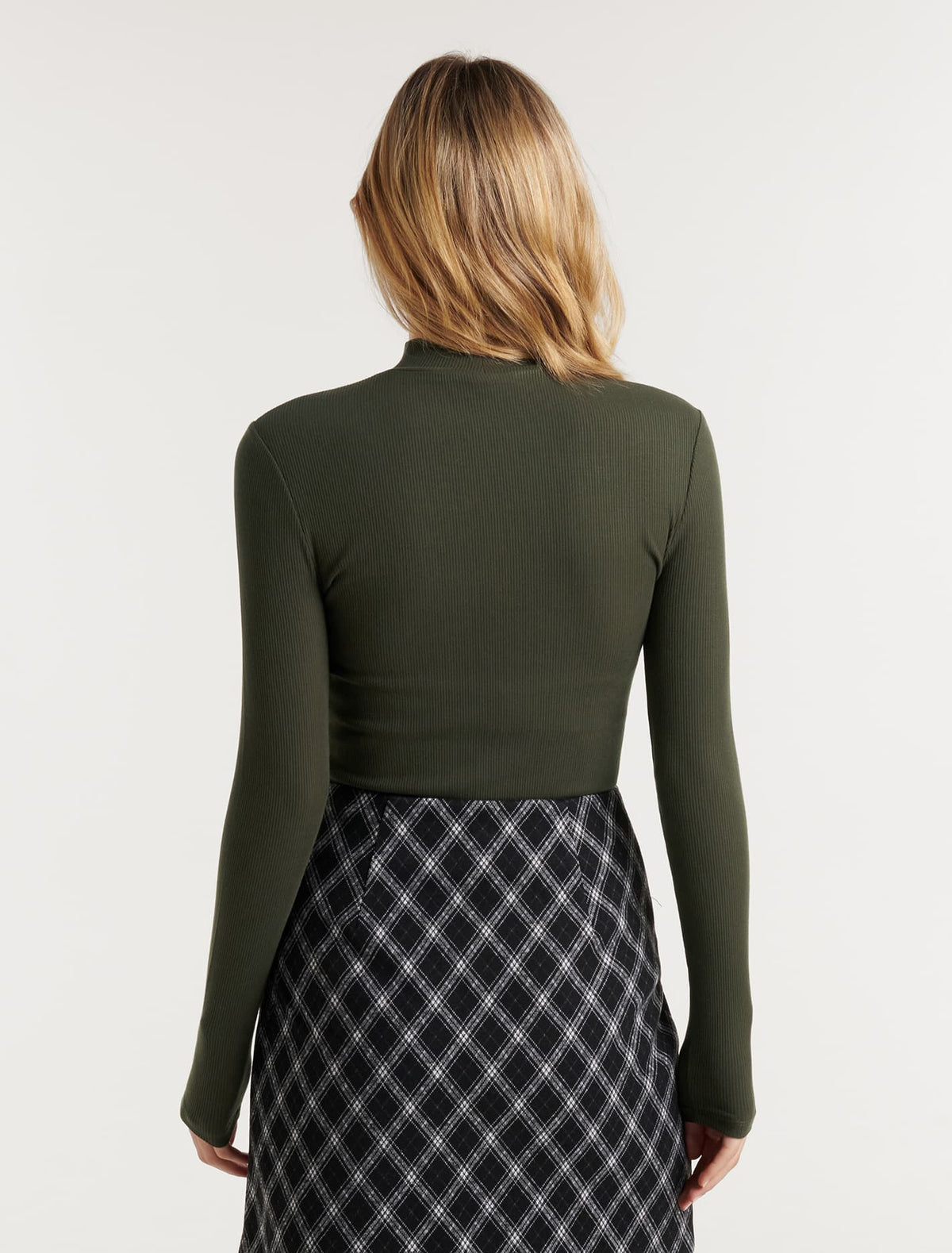 Winona Rib Long Sleeve Top Dark Green