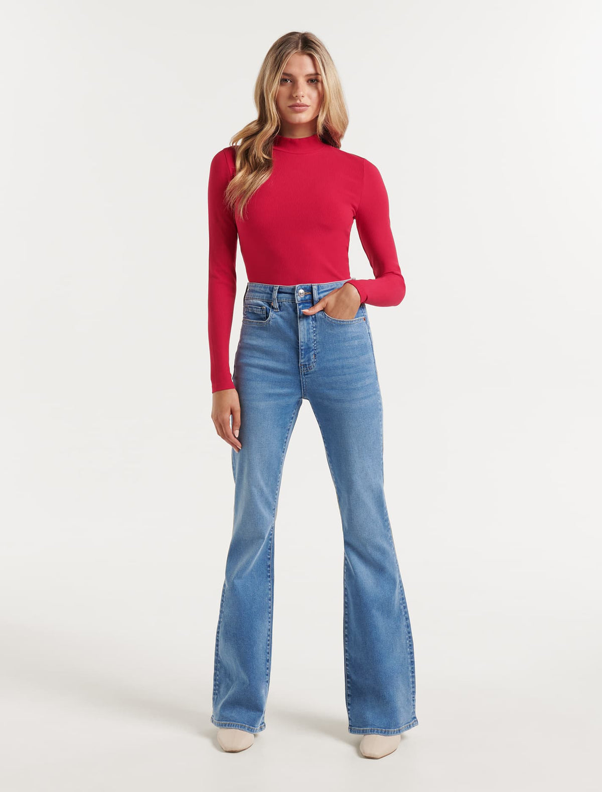 Winona Rib Long Sleeve Top Red