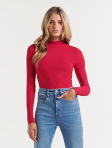 Winona Rib Long Sleeve Top Red