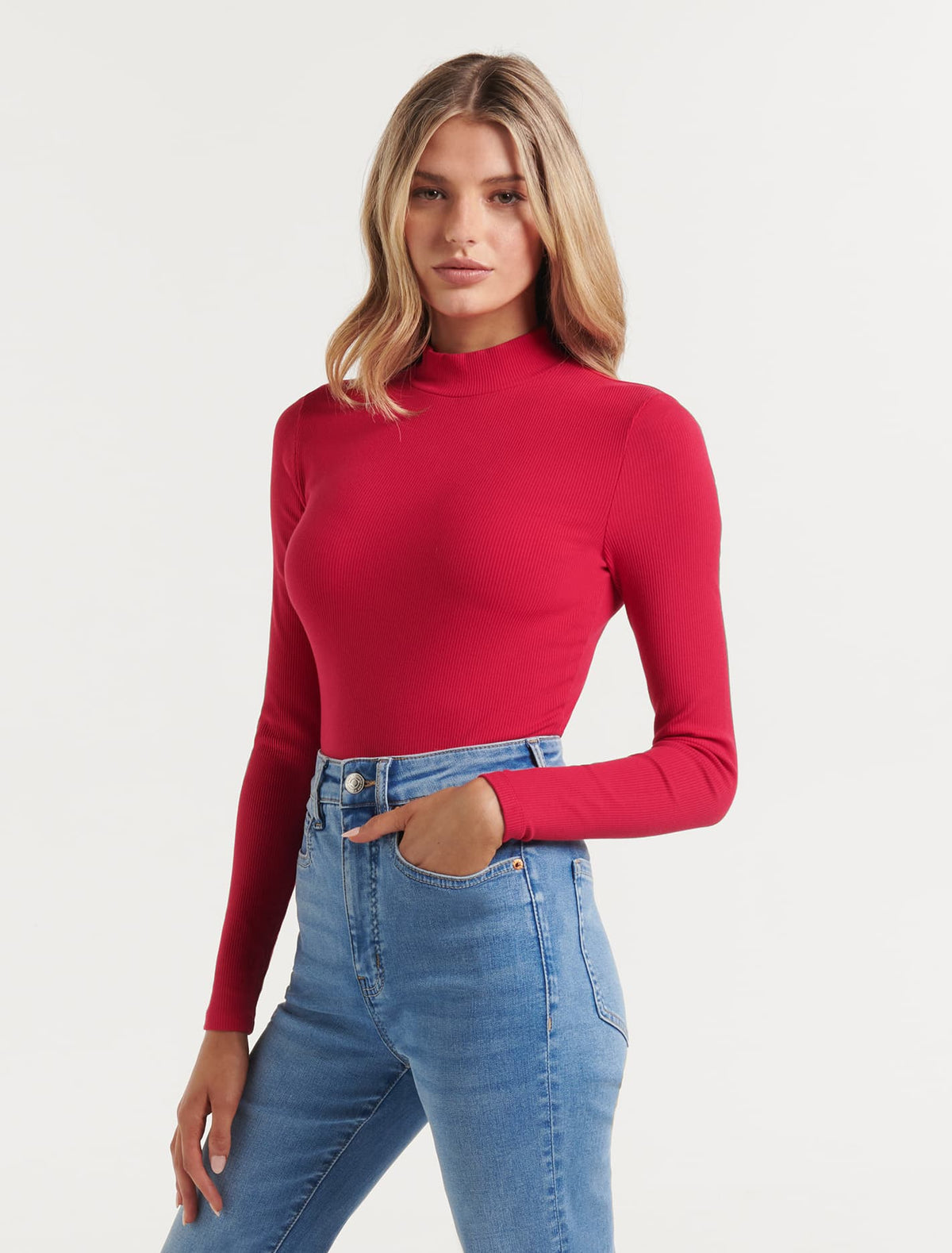 Winona Rib Long Sleeve Top Red