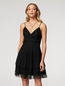 Isabel Tiered Lace Mini Dress Black