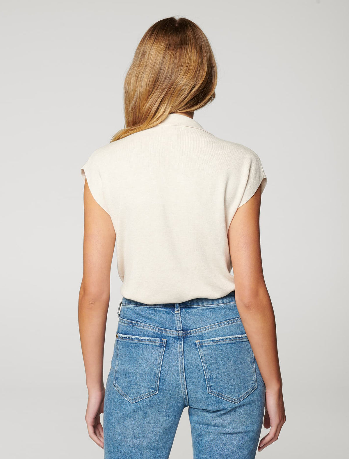 Marissa Sleeveless Polo Knit Top Stone