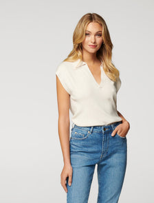 Marissa Sleeveless Polo Knit Top Stone