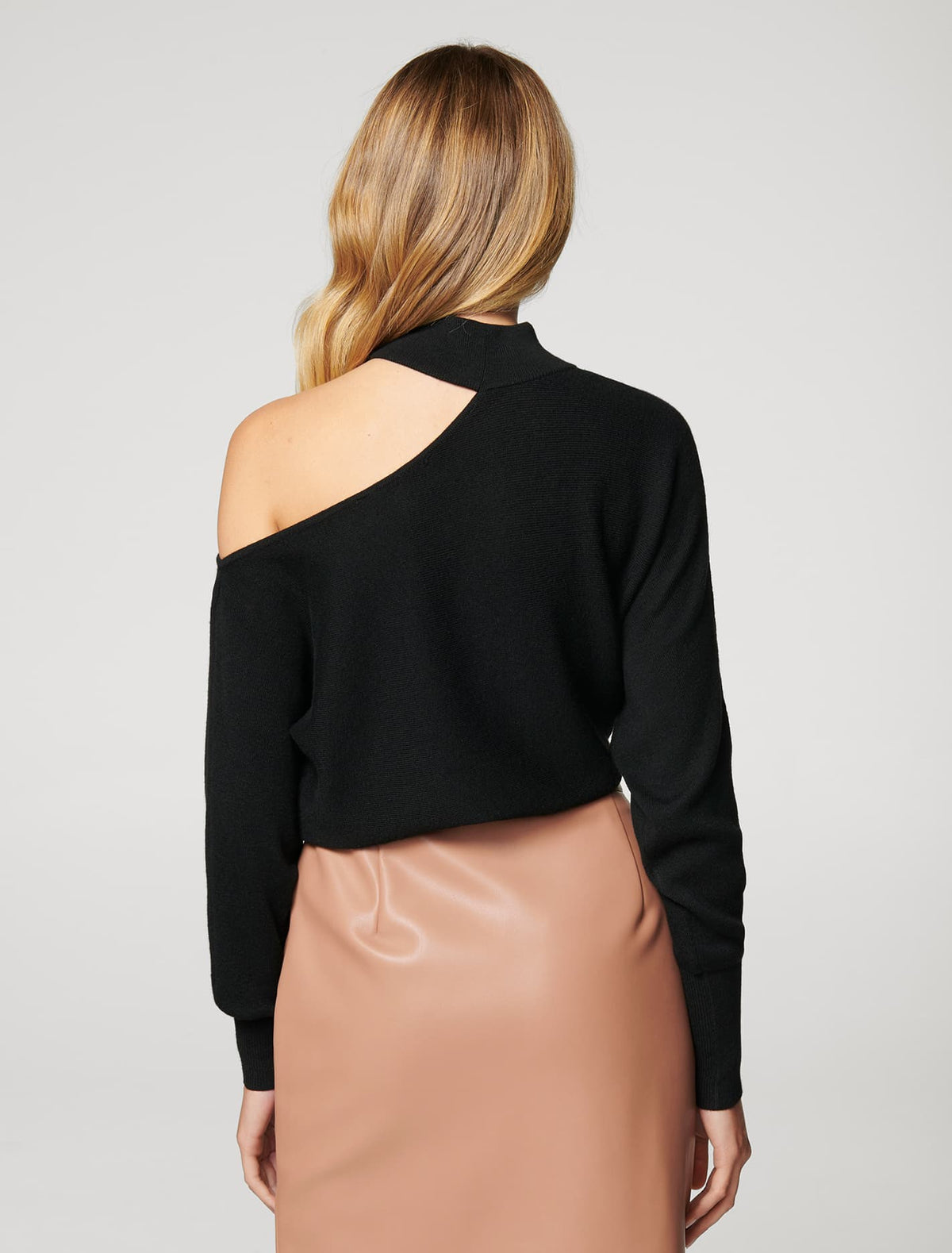 Nelly Cut Out Shoulder Knit Jumper Black