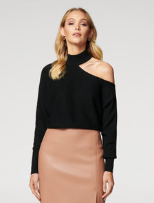 Nelly Cut Out Shoulder Knit Jumper Black