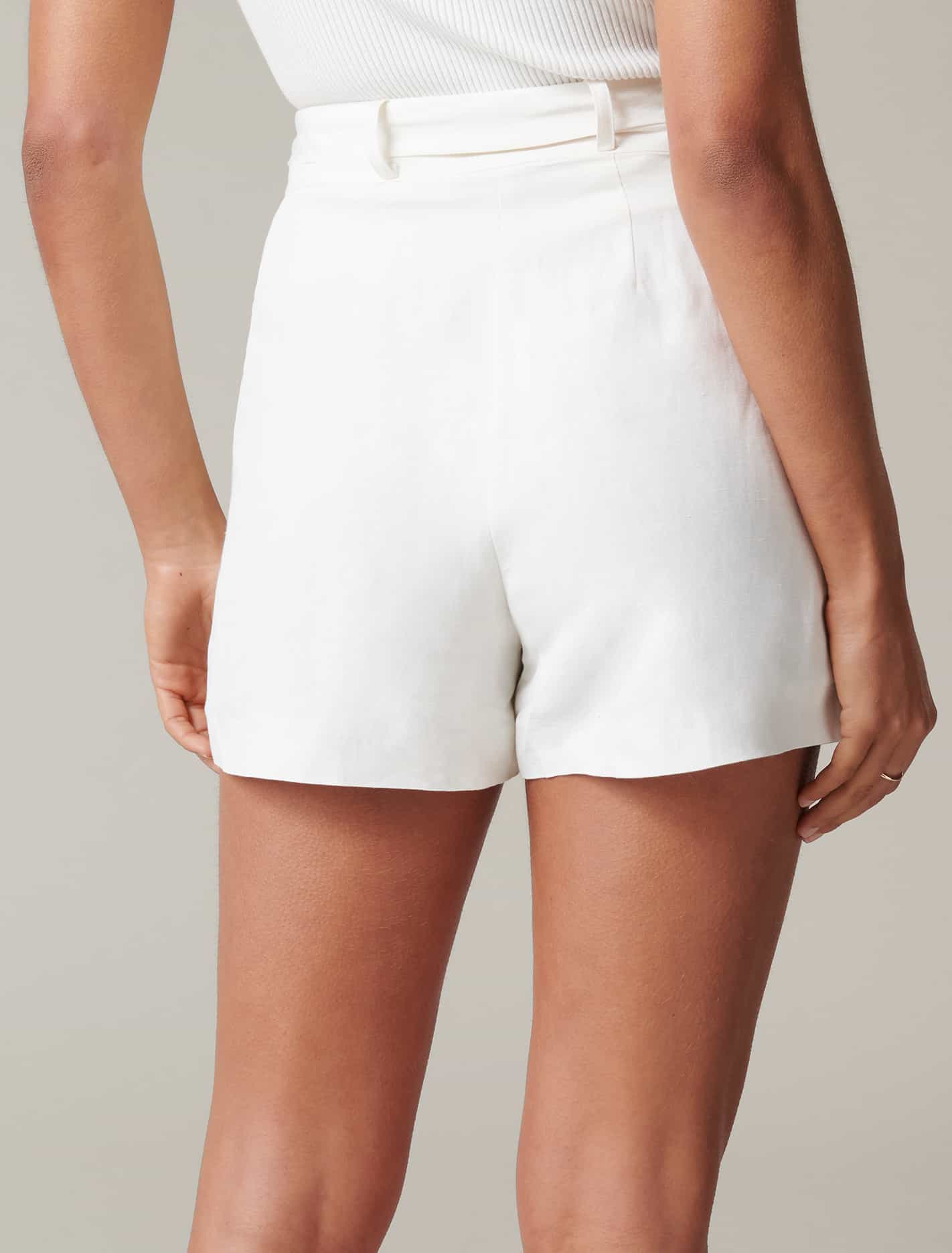 Clara Belted Linen Blend Shorts Ivory
