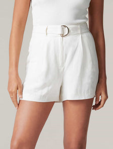 Clara Belted Linen Blend Shorts Ivory