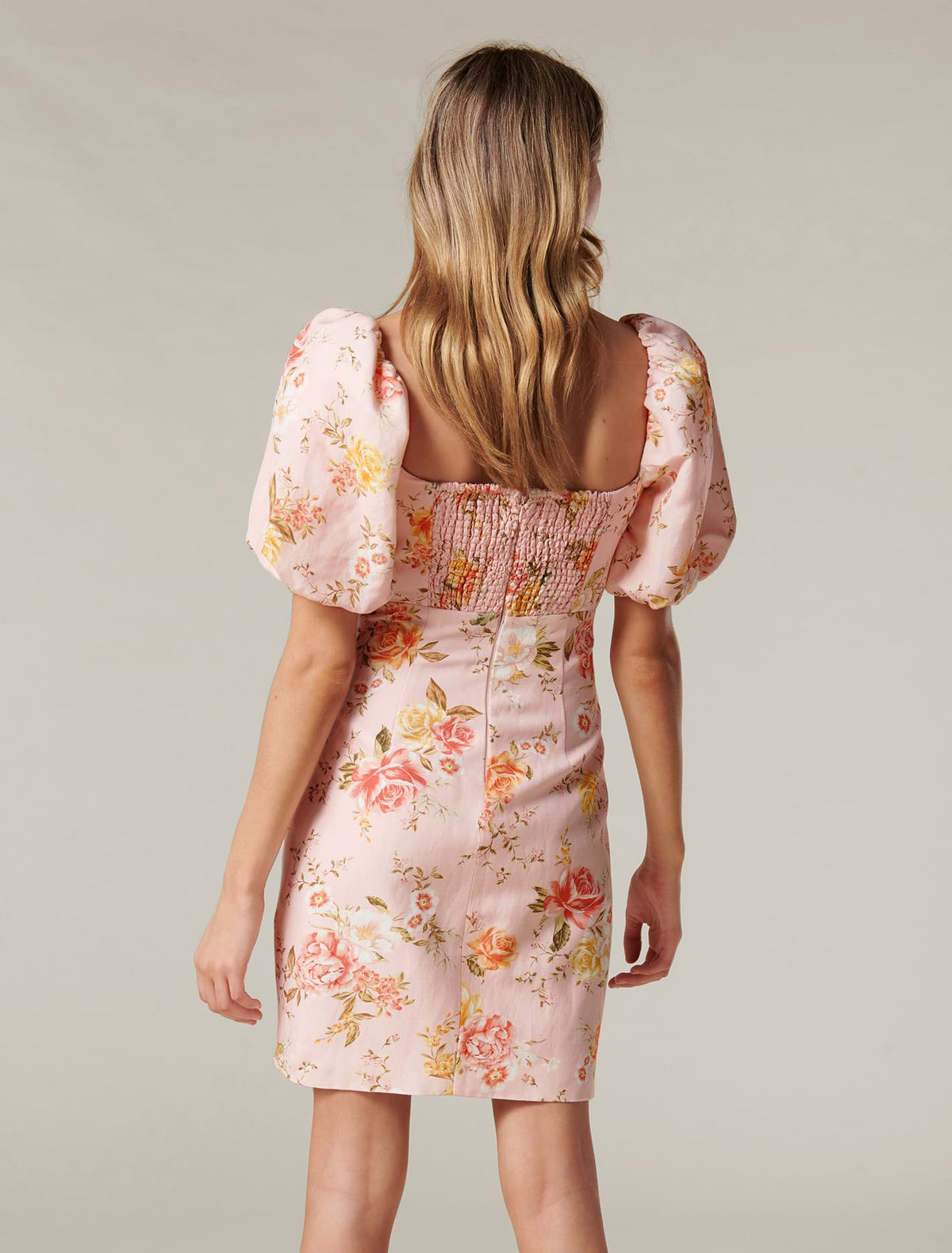 Flora Sweetheart Mini Dress Tea Rose Field