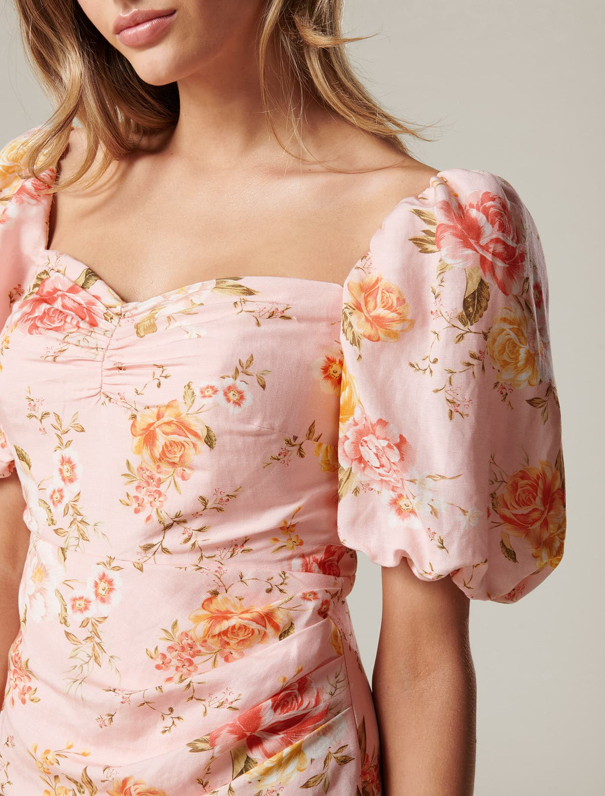 Flora Sweetheart Mini Dress Tea Rose Field