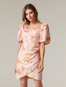 Flora Sweetheart Mini Dress Tea Rose Field